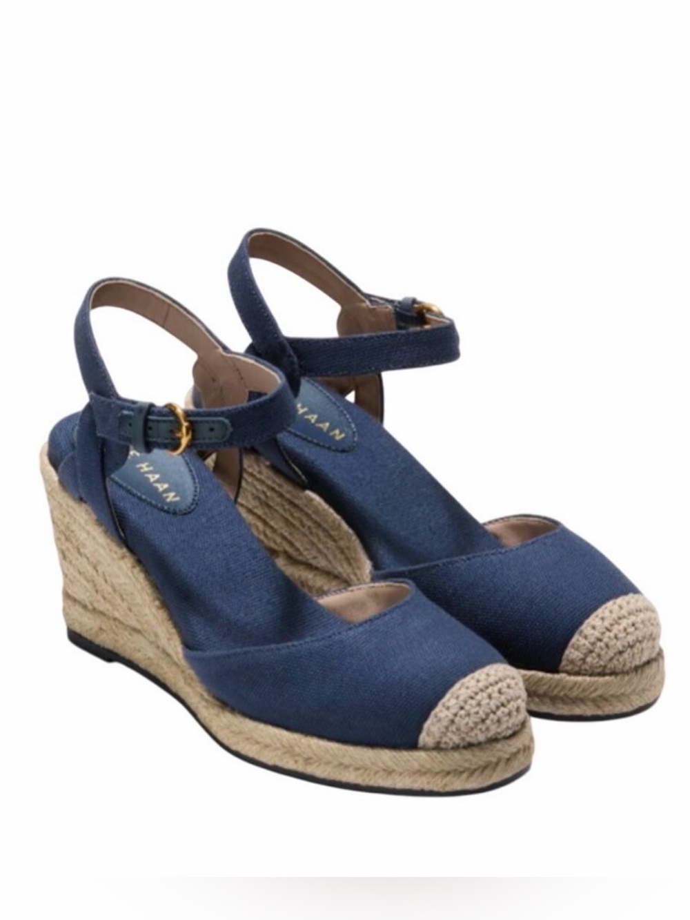 Cole Haan Cloudfeel Navy Blue Canvas Espadrille Wedge Sandals Grand 360 Sz 10.5